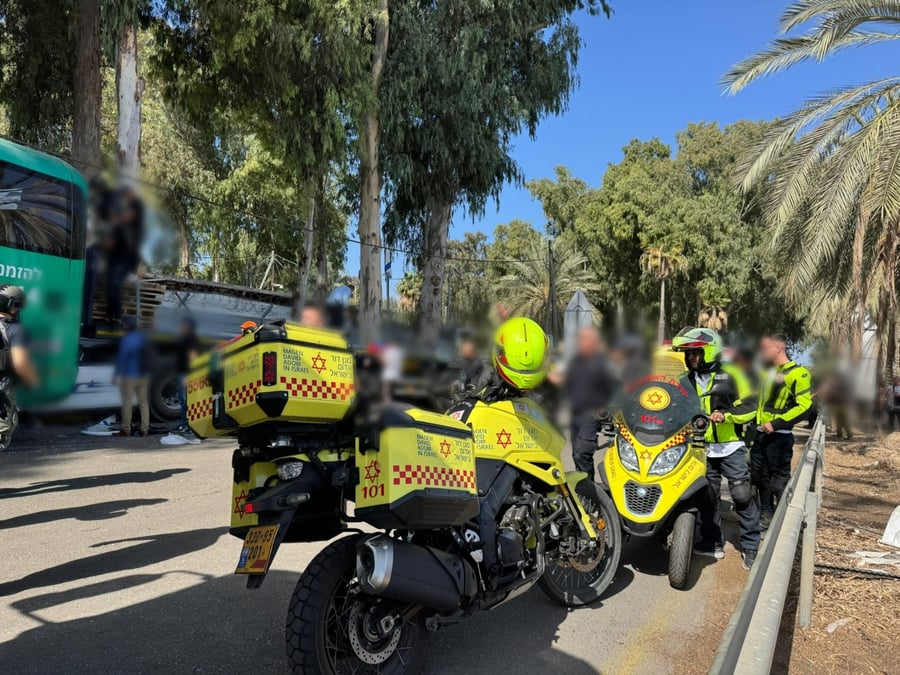 Scene where a truck rammed into pedestrians by the IDF Glilot base