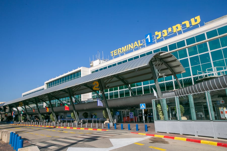 View of the entrance Departure hall in Terminal 1, at the Ben Gurion Airport, near Tel Aviv