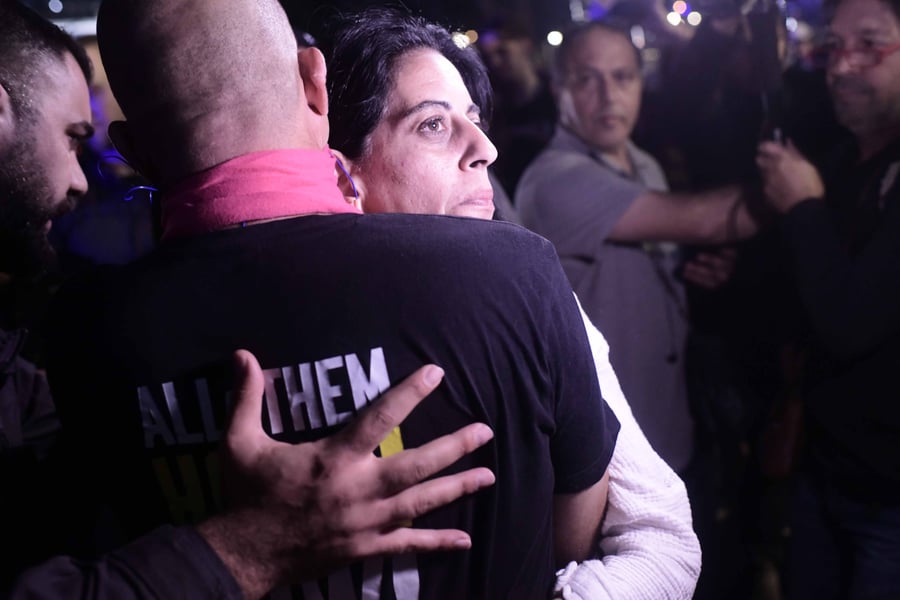 Einav Tsengauker, the mother of hostage Matan Tsengauker during a rally calling for the release of Israelis held hostage by Hamas 