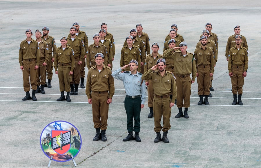 Engineering Corps soldiers salute as Fallen Memorial Monument in Mishmar David