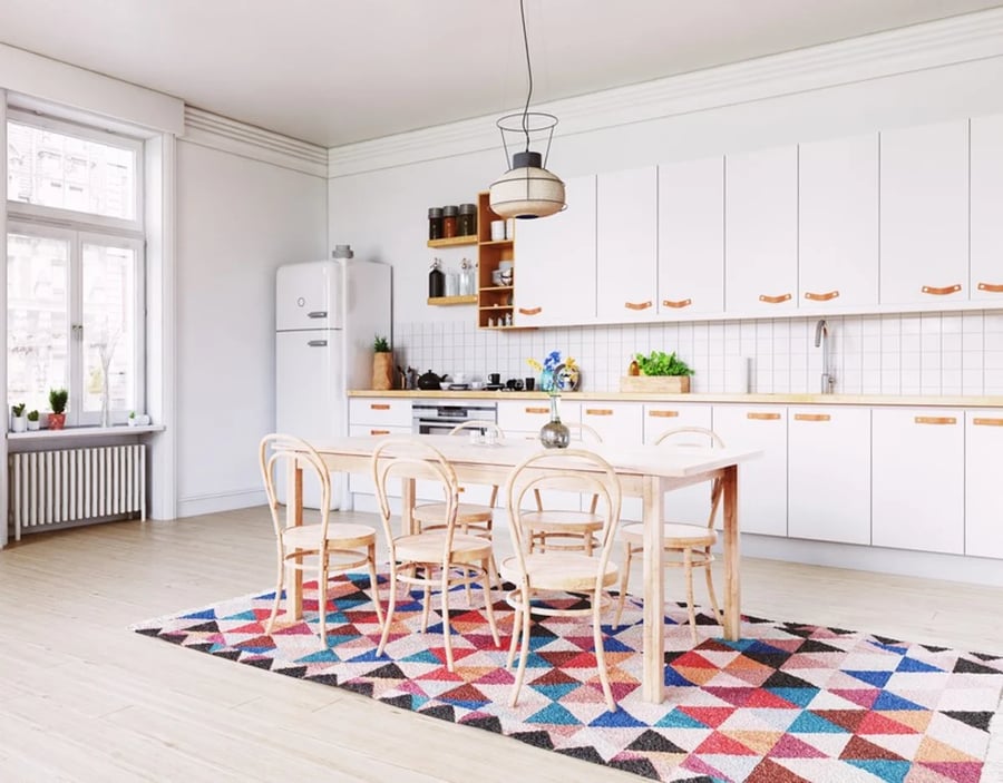 Pretty rug that hides all the spilled food 