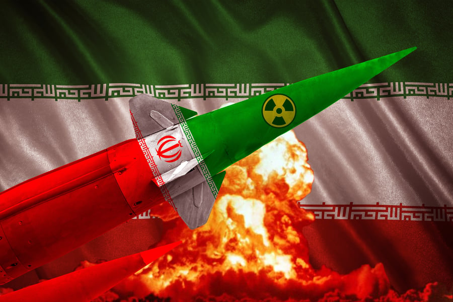 Iranian nuclear missile. Illustration.