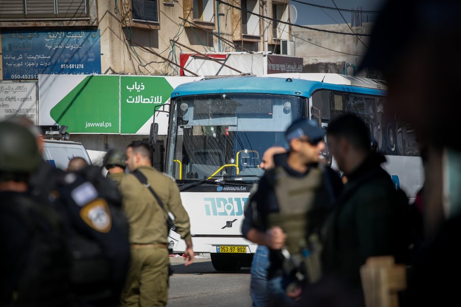 Israeli security forces at the scene of a shooting near the village of al-Funduq, in the Northern West Bank, January 6, 2025. 