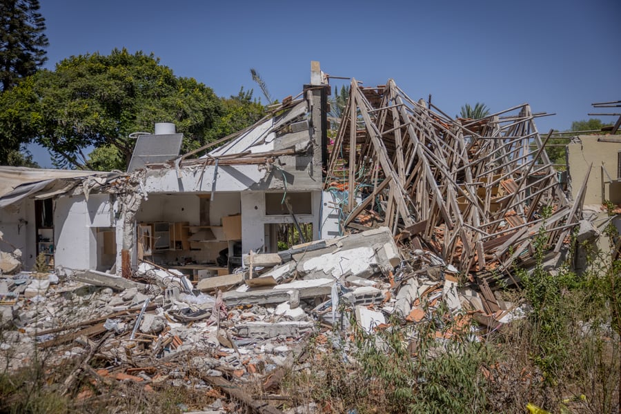 Destroyed houses from the October 7 massacre, a year ago, in Kibbutz Kfar Aza, southern Israel, September 19, 2024