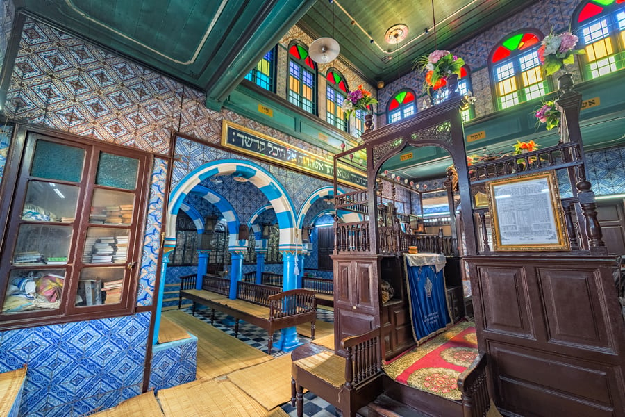  DJERBA, TUNISIA - APRIL 17: Interior of the historic La Ghriba Synagogue in Djerba, Tunisia