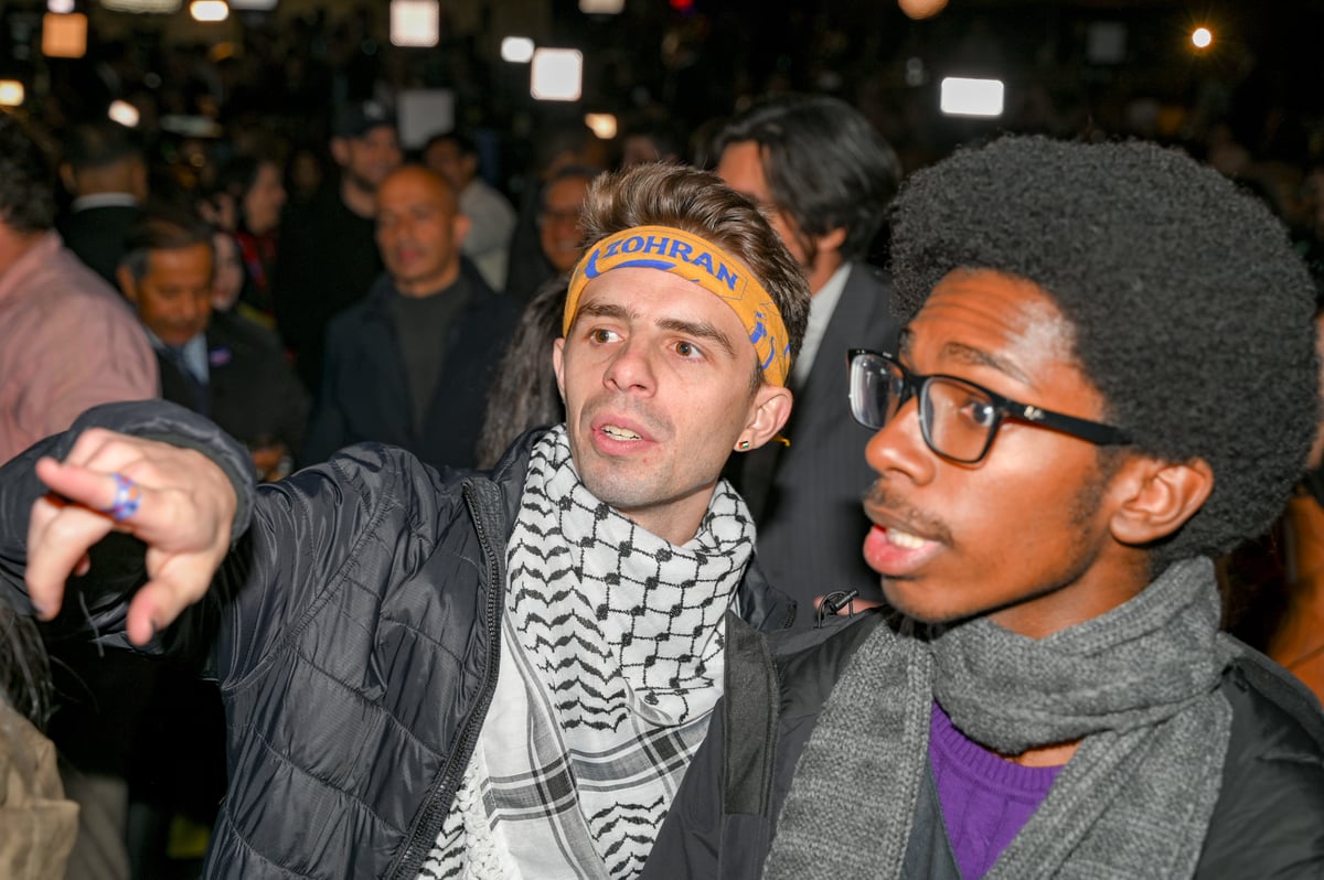 Supporters of newly elected New York City Mayor Zohran Mamdani celebrate his victory during a rally in Brooklyn, New York, U.S., November 4, 2025.