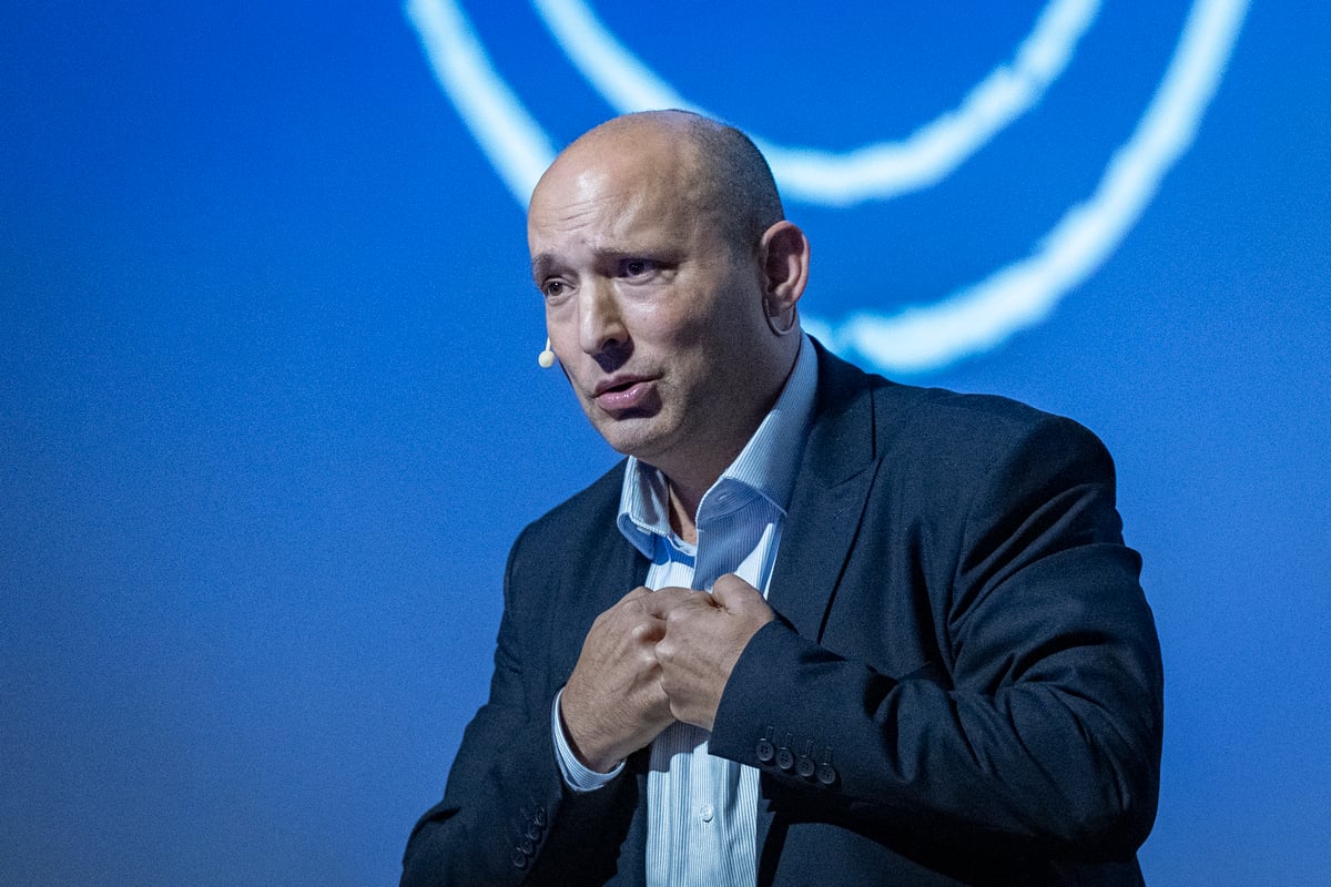 Former Israeli Prime Minister Naftali Bennett speaks during a conference with Jerusalem residents ahead of the 2026 general elections, in Jerusalem, November 19, 2025. 