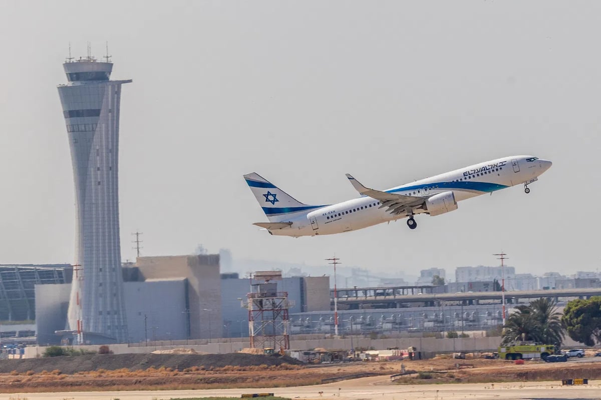 An El-Al plane taking off at Ben-Gurion Airport.