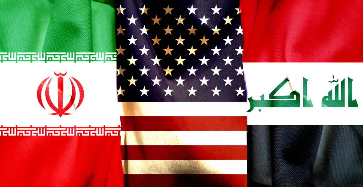 Iran, US, Iraqui flags