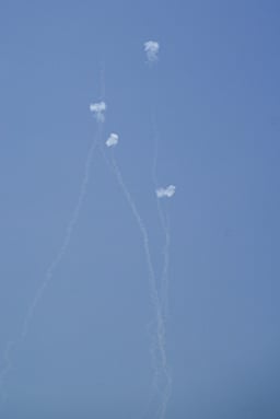 Rocket interception over north. Illustration.