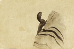 Jewish man blowing the Shofar (horn)