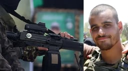 Fallen soldier Tomer Nagar and his gun being used by a Hamas terrorist