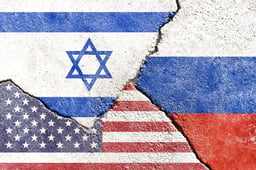 Israel VS USA VS Russia national flags 