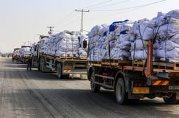 ucks loaded with humanitarian aid (AFAD) at the Kerem Shalom crossing received by the Palestinian Red Crescent , 4 Feb 2025