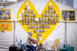 Visitors at Hostage Square in Tel Aviv. February 11, 2025.