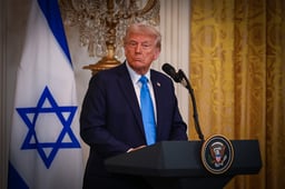 US President Donald Trump and Israeli prime Minister Benjamin Netanyahu holding a joint press conference at the White House in Washington D.C., February 4, 2025