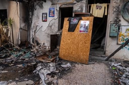 The destruction caused by Hamas terrorists in Kibbutz Nir Oz on October 7 massacre, near the Israeli-Gaza border, in southern Israel