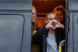 Released hostages Omer Wenkert arrives at the Rabin Medical Center in Petah Tikva, February 22, 2025
