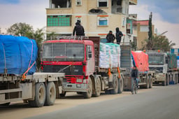 Aid convoys entering Gaza.