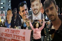 Thousands of Israelis protested against the Israeli government calling for immediate release of the hostages that are still being held by Hamas in Gaza, outside the minstry of defence on March 22, 2025 in Tel Aviv, Israel. 