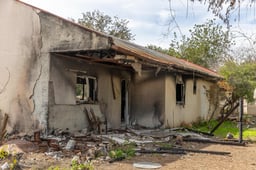 View of destruction after the Hamas massacre on October 7, at kibbutz Nir Oz, southern Israel. March 3, 2025.