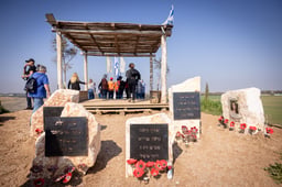 Israeli visit at a memorial site for the Israeli surveillance soldiers from the Nahal Oz military base, southern Israel, who were murdered by Hamas in the October 7 massacre. January 29, 2025.