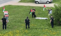 Protesting Israel in front of the death camp.
