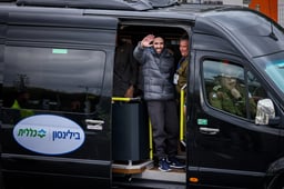 A military helicopter with released hostage Tal Shoham arrive at the Rabin Medical Center in Petah Tikva, February 22, 2025. 