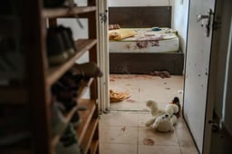 The destruction caused by Hamas terrorists in Kibbutz Kissufim on October 7, 2023, near the Israeli-Gaza border, in southern Israel, November 1, 2023.