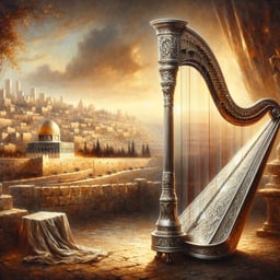 Oil painting artistic image of a harp in in Jerusalem