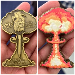 ChatGPT said: The commemorative challenge coin distributed at the 493rd Fighter Squadron event