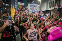 Families of hostages, former hostages, and supporters march to the U.S. embassy branch in Tel Aviv, calling for the release of all hostages, July 19, 2025. 