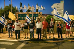 Activitsts attend a protest calling for an end to the war in Gaza, and the return of the hostages, in Rosh Pina, Northern Israel. July 26, 2025. 