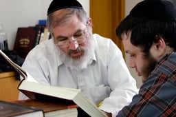 Yeshiva stiudents of Aish Hatorah study torah in the Beit Midrash. Aish Hatorah is located in the Old City over looking the western wall