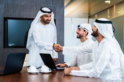 Saudi Arabians doing business. Illustration.
