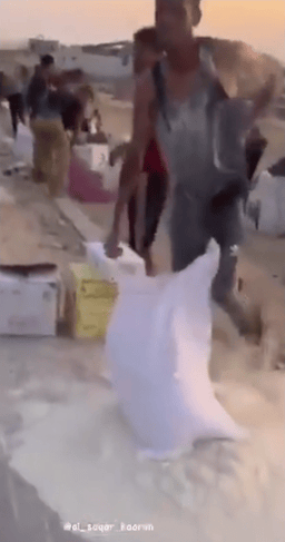 Dumping flour on the ground.