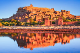 Ait-Benhaddou, Morocco. Ouarzazate province, striking example of Kasbah in southern Morocco, Atlas Mountains.
