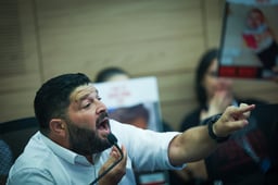 MK Almog Cohen reacts during a Constitution, Law and Justice Committee meeting in the Israeli Parliament in Jerusalem