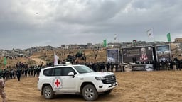 Hamas terrorists during hostage release ceremony