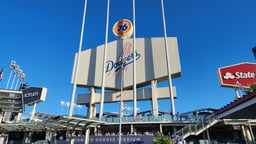 Los Angeles, California USA - June 13, 2024: Entrance to the famous  Dodger Stadium in the Elysian Park area of Los Angeles. The baseball stadium opened in 1962.