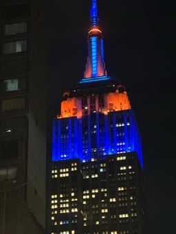 The Empire State Building lit up in celebration of the Knicks.