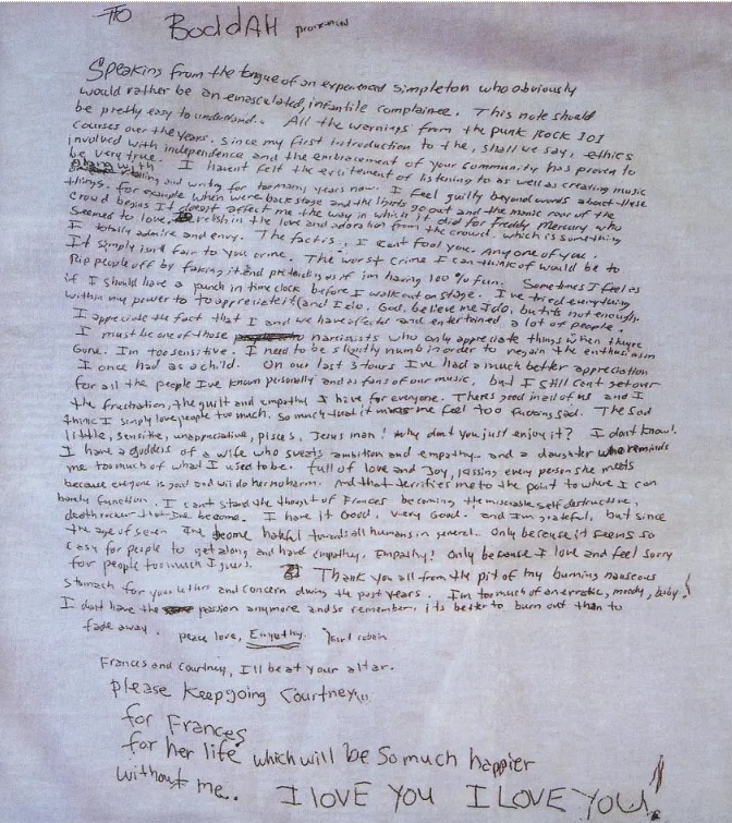 Picture of Kurt Cobain's supposed suicide note