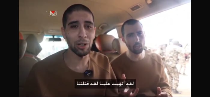Evyatar David and Guy Gilboa-Dalal watch their friends release as they stay in Gaza