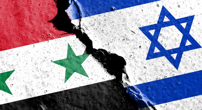 The Israeli flag and the Syrian flag