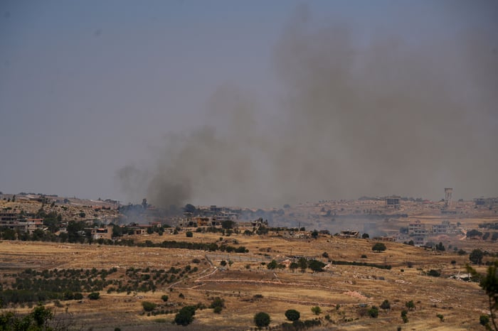 Smoke rises from the village of Blida, southern Lebanon, as it seen from the Israeli side of the border, June 6, 2025.