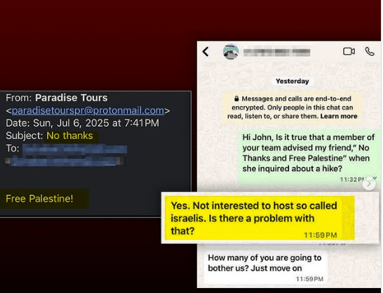 Paradise Tours Denies Service to Jews, July 2025