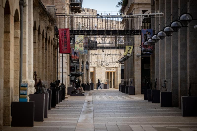 Empty street of Mamilla mall in Jerusalem