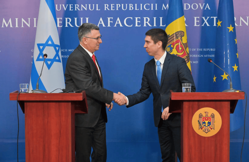 Israeli Foreign Minister Gideon Sa'ar met with his Moldovan counterpart, Mihai Popsoi, at the opening of the Israeli embassy in Moldova 