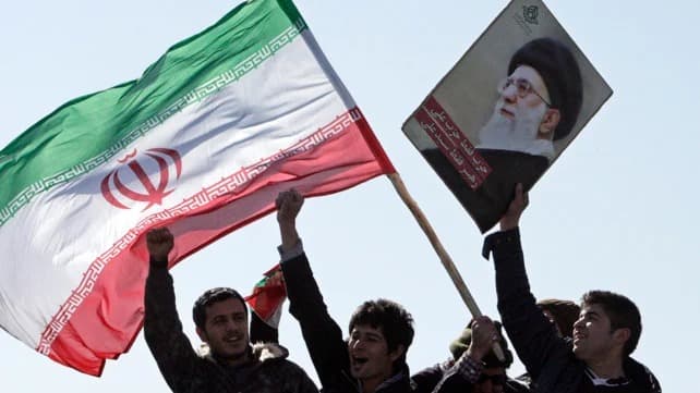 Iranian flag and Khamenei