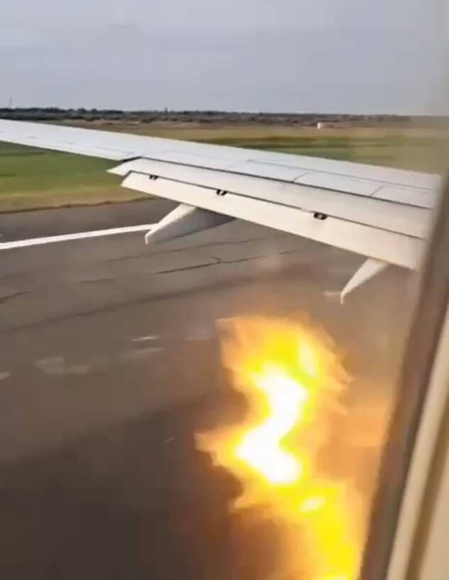 Plane catching fire after bird hits the engine